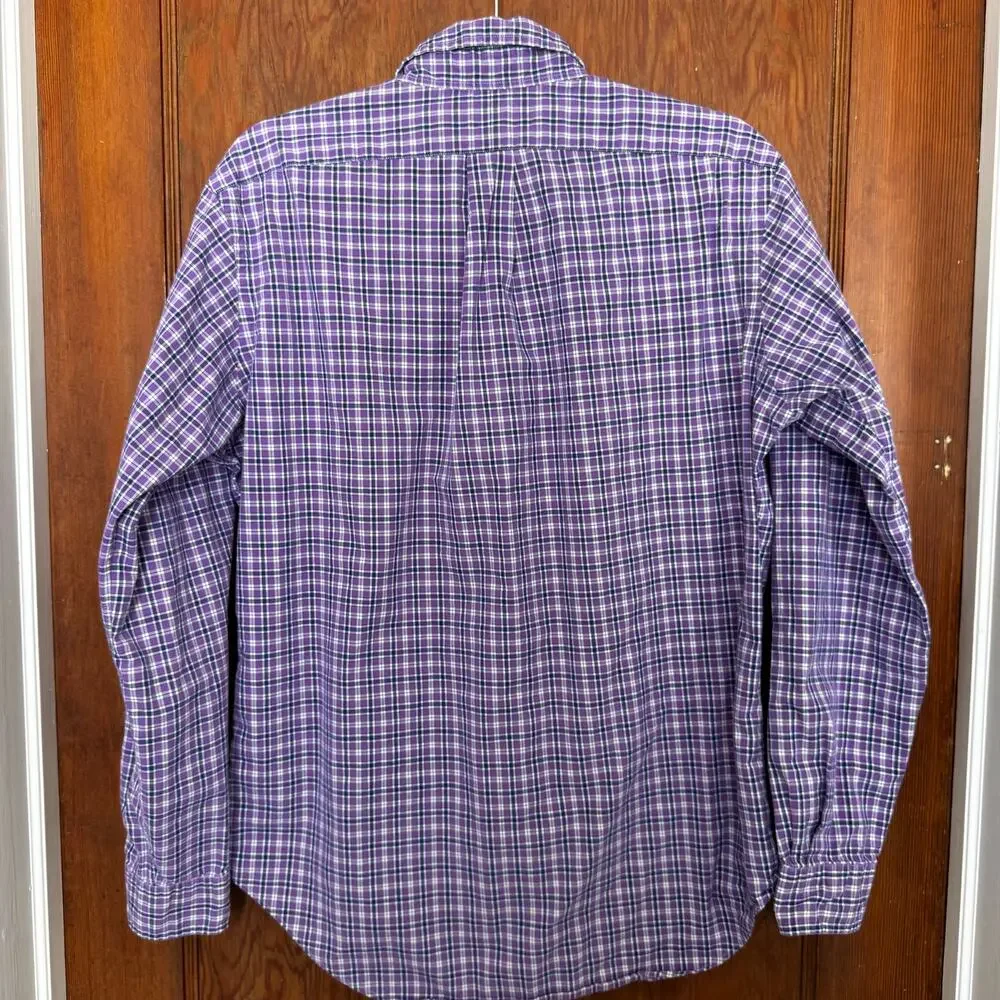 Polo Ralph Lauren Classic Fit Cotton Button Down Purple‎ Blue Plaid Mens Medium